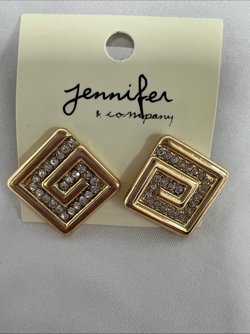 Gold Crystal Spiral Square Stud Earrings